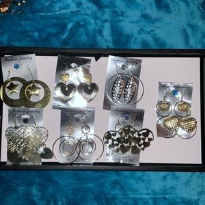 Gold & Silver Heart Dangle vintage fashion Earrings 1PR $7 or 14pr $56 NOS lt#1